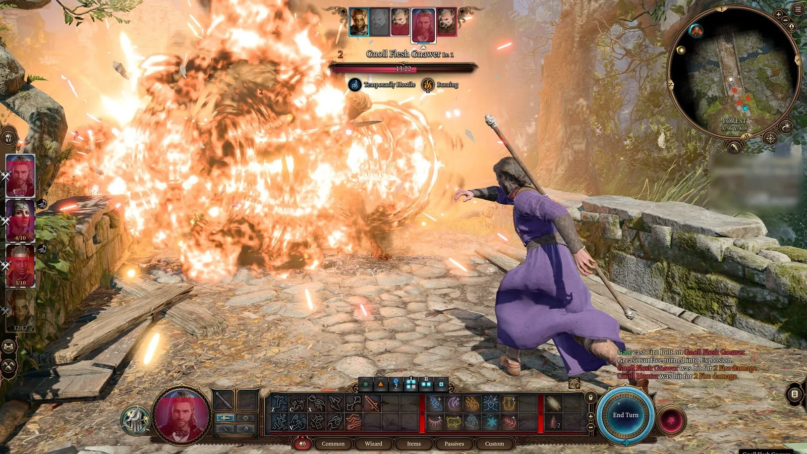 Gran explosión de fuego en pleno combate de Baldur's Gate 3