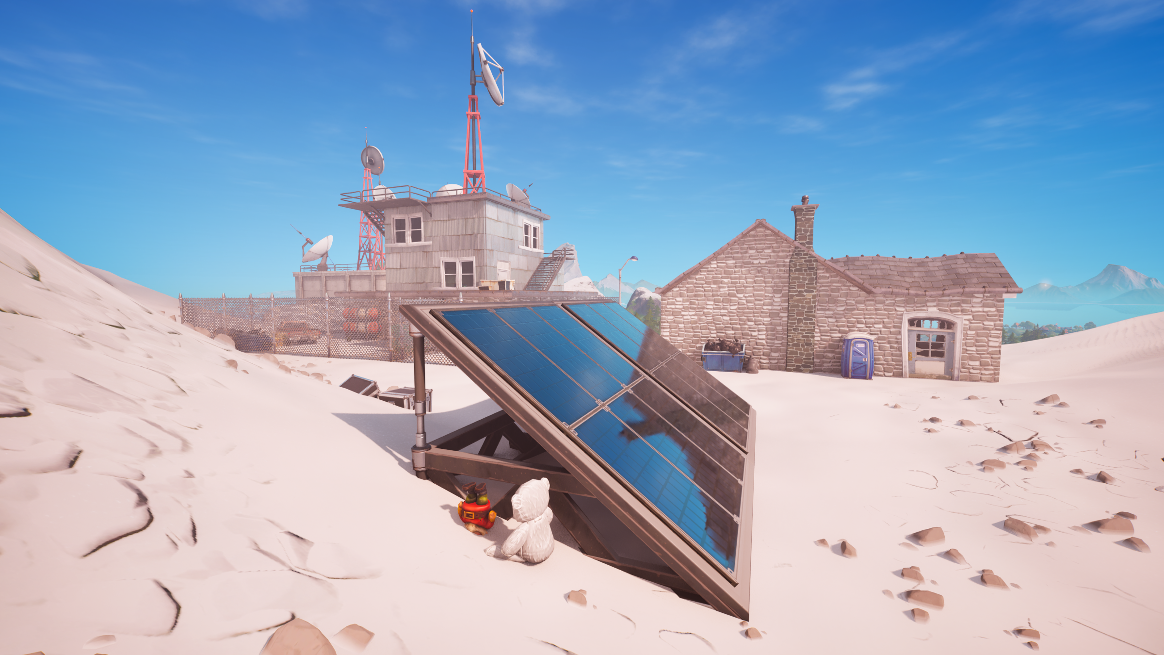 Un gnomo queda atrapado en la nieve por un panel solar en Fortnite remix