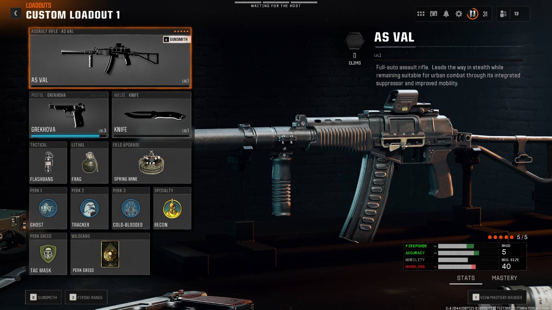 Un menú muestra el mejor equipamiento de clase para AS VAL en Black Ops 6