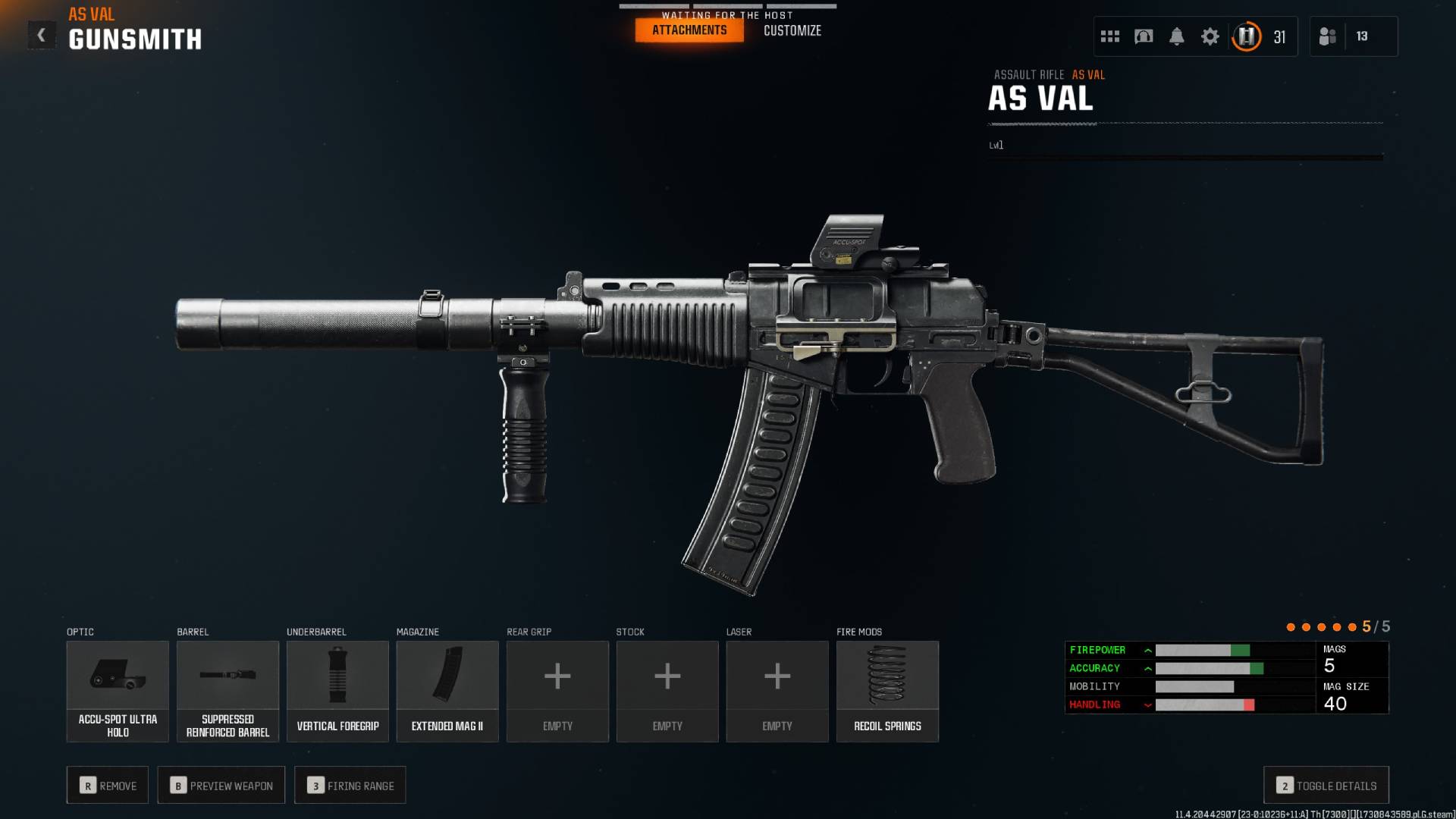 Un menú muestra el mejor equipamiento para AS VAL en Black Ops 6
