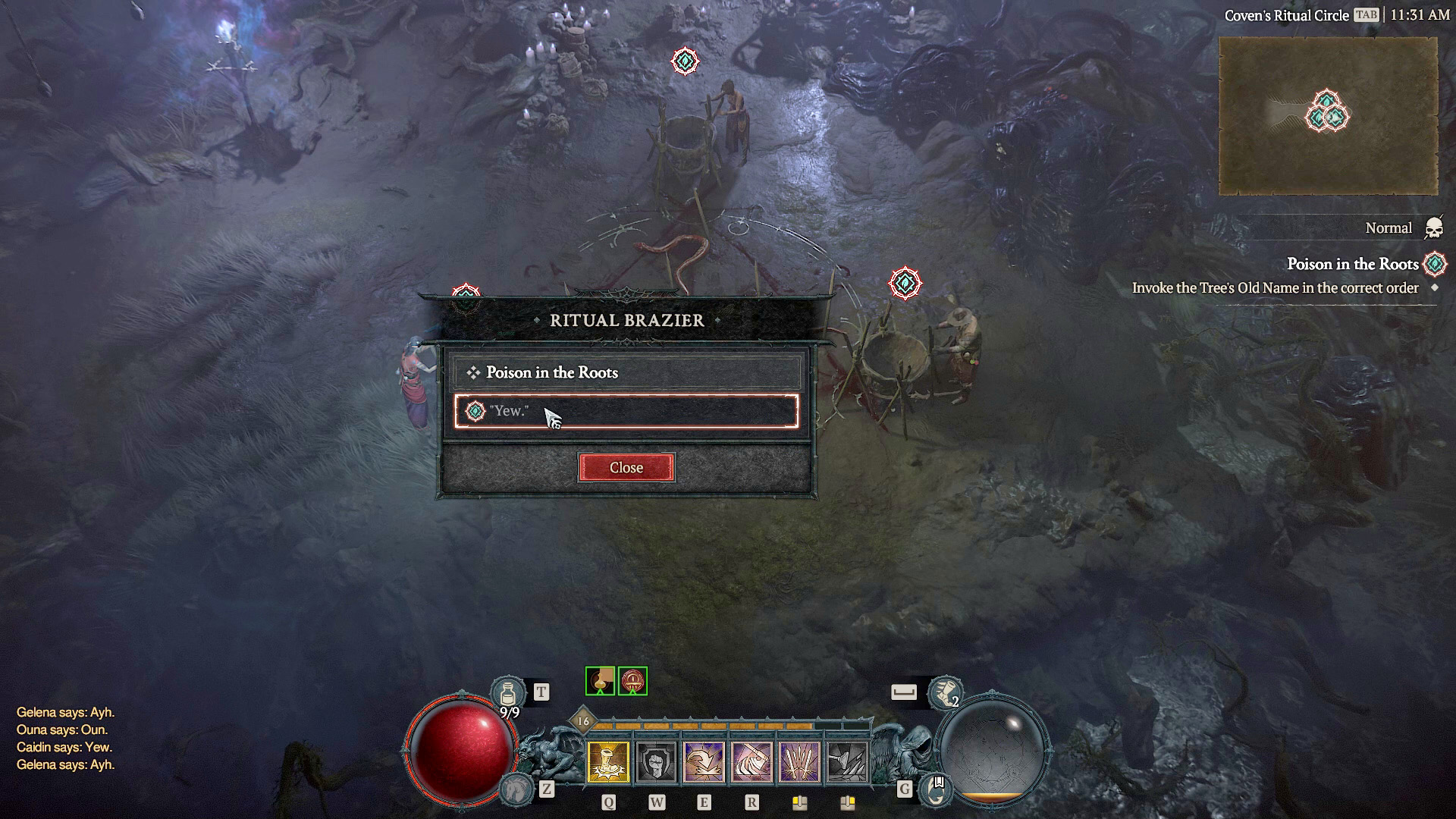Un bárbaro habla con una bruja en Diablo 4